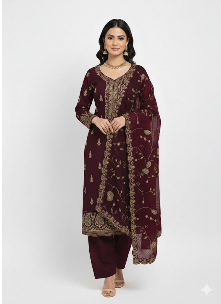 Maroon colour premium suit dress material-Indian ethnic wear | Pooja textile