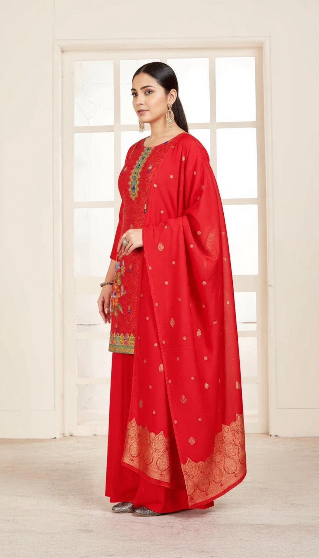 Red Dola Silk Suit Set - Traditional Ethnic Wear | Pooja Textile