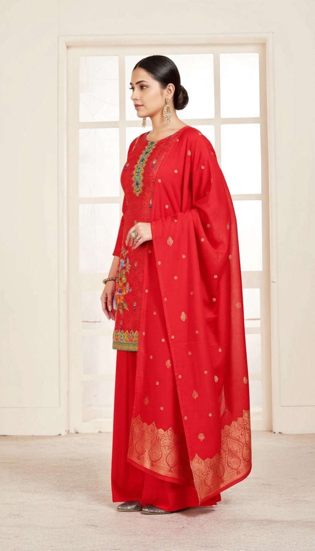 Red Dola Silk Suit Set - Traditional Ethnic Wear | Pooja Textile