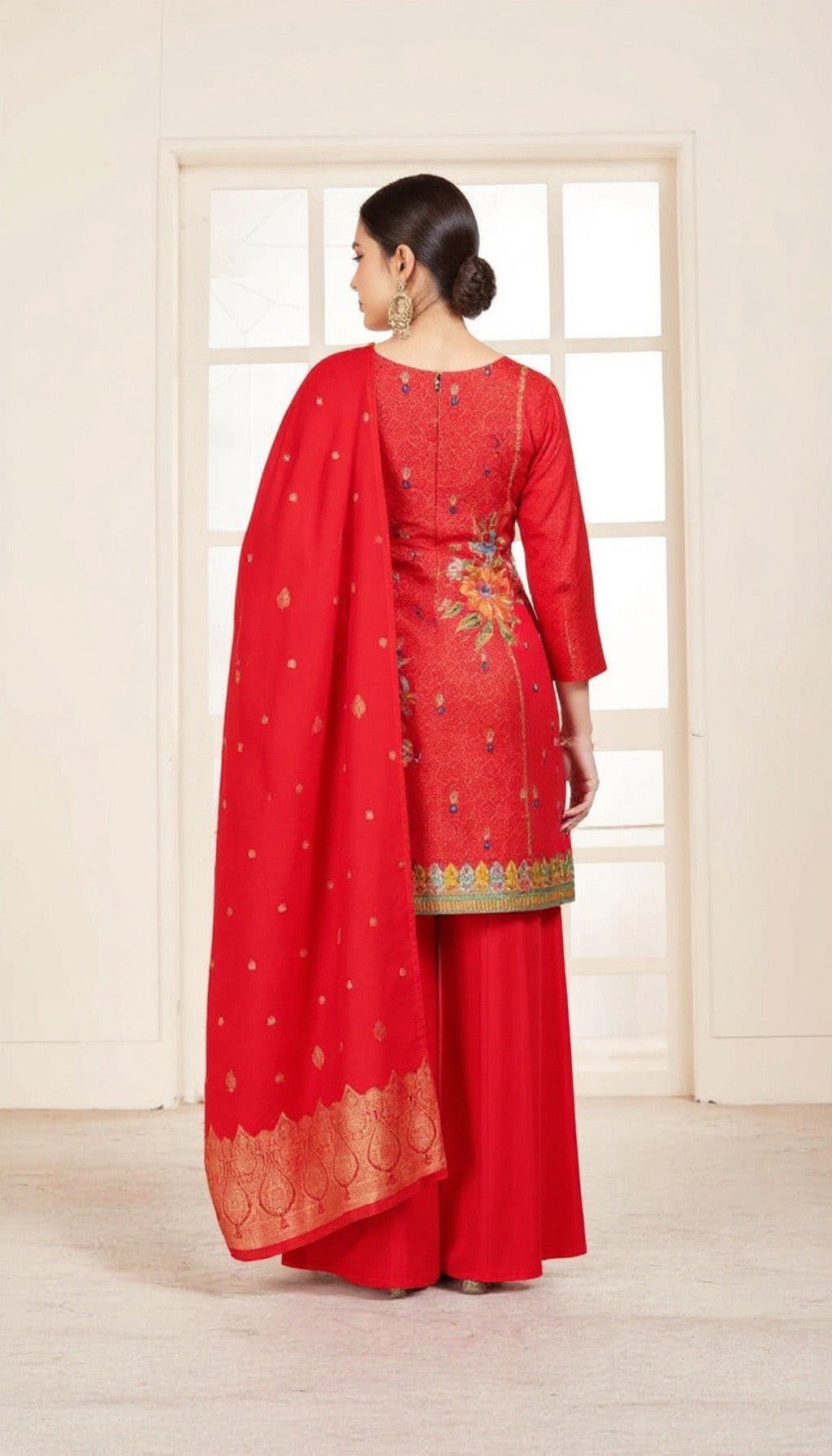 Red Dola Silk Suit Set - Traditional Ethnic Wear | Pooja Textile