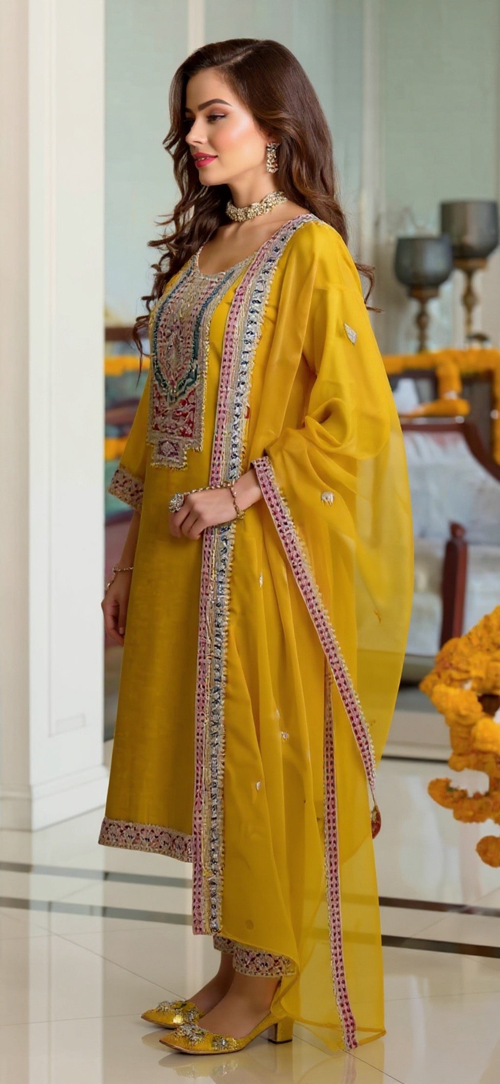 Blended Silk Mustard Color Suit Set - Premium Ethnic Wear