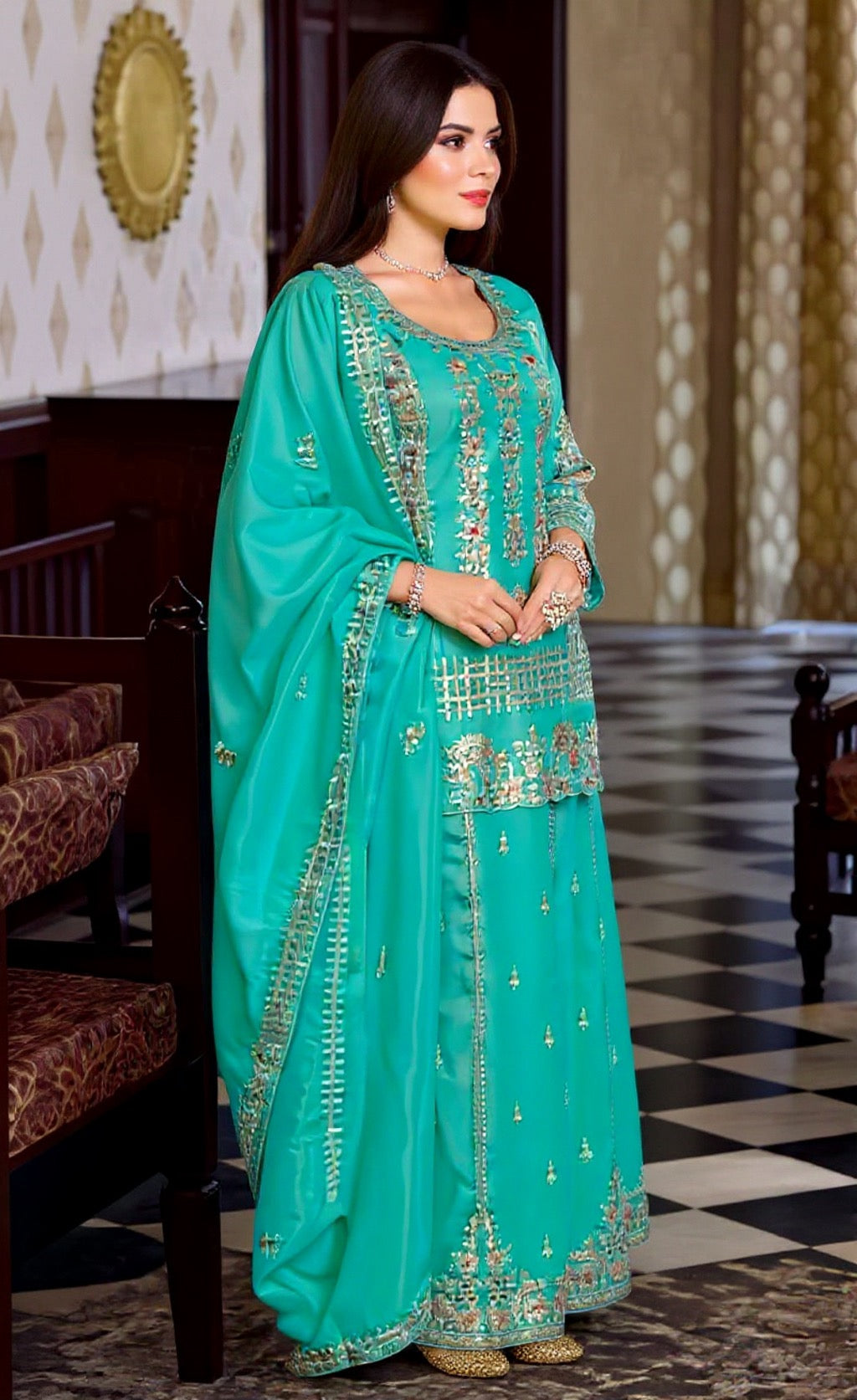 Teal Blended Silk Suit Set - Premium Ethnic Wear | Pooja Textile