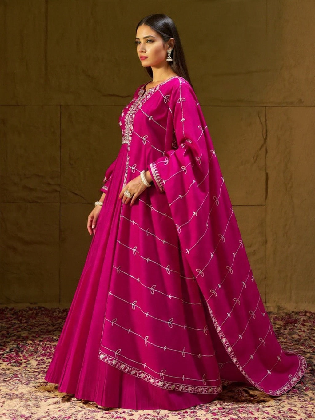 Vibrant Pink Blended Silk Suit Set - Complete Traditional Outfit | Pooja Textile