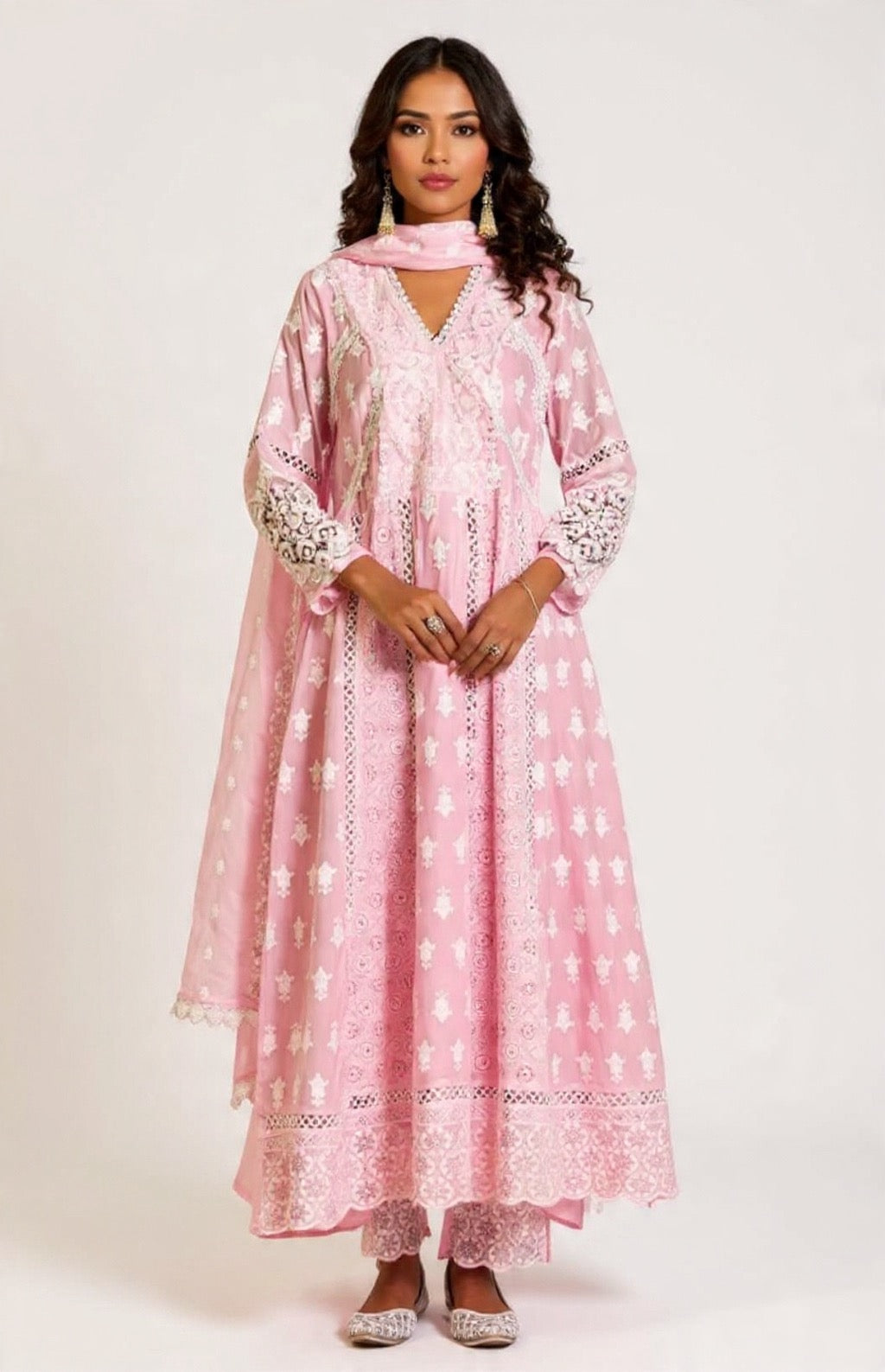 Women's Pink Embroidered Pure Cotton Suit Set - Premium Quality