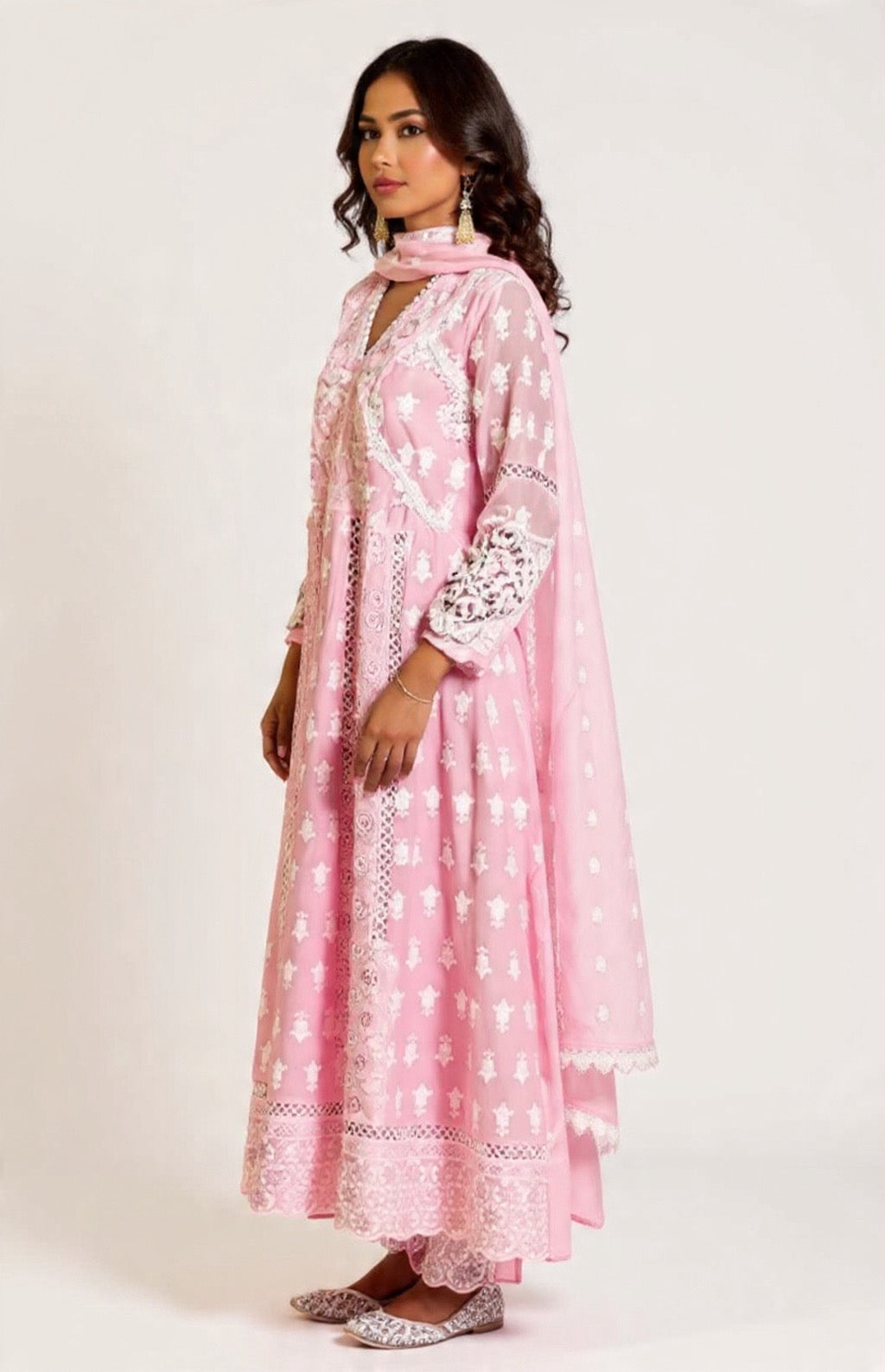 Women's Pink Embroidered Pure Cotton Suit Set - Premium Quality