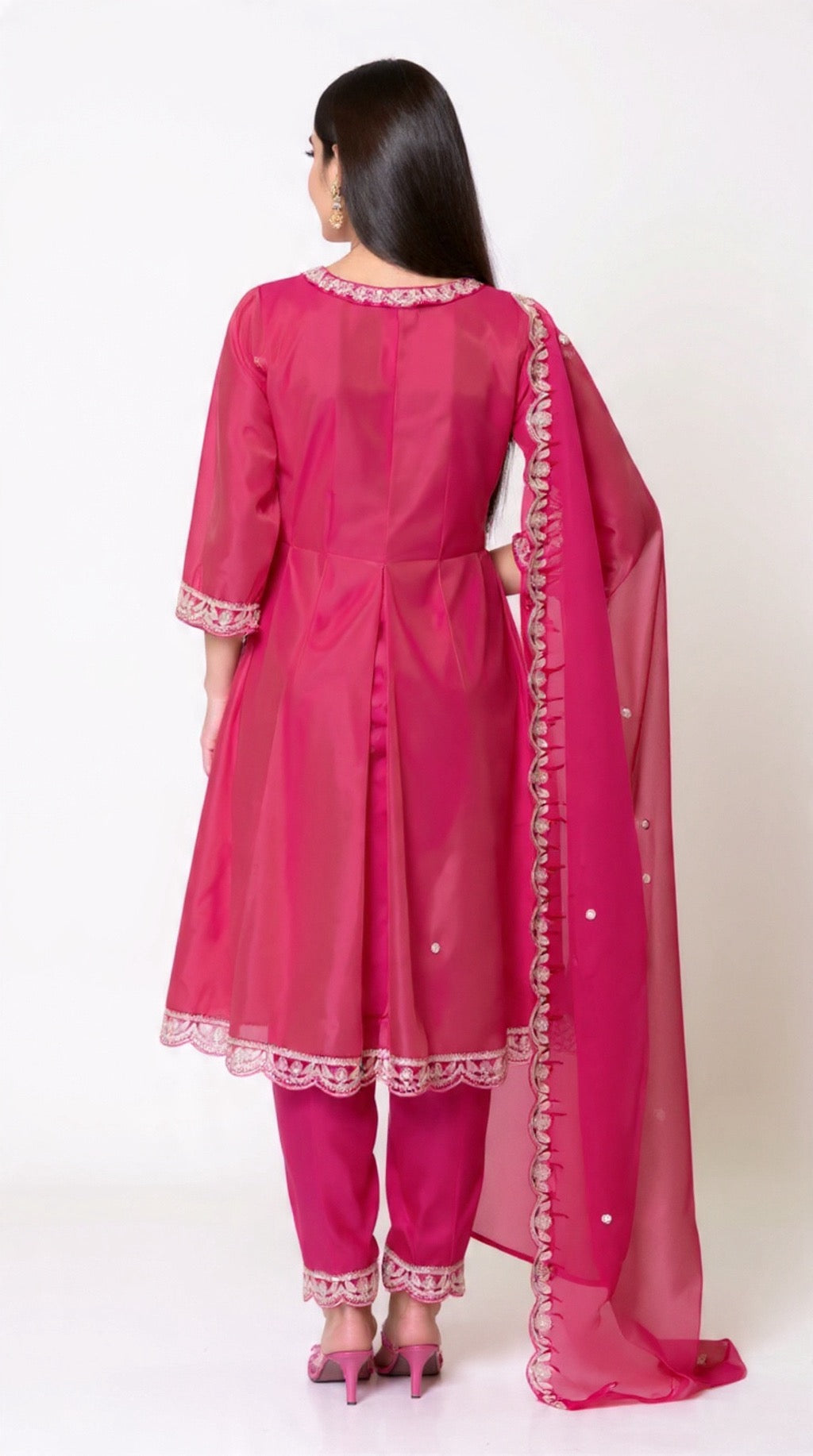 Women's Pink Traditional Embroidered Blended Silk Suit Set - Festive Wear