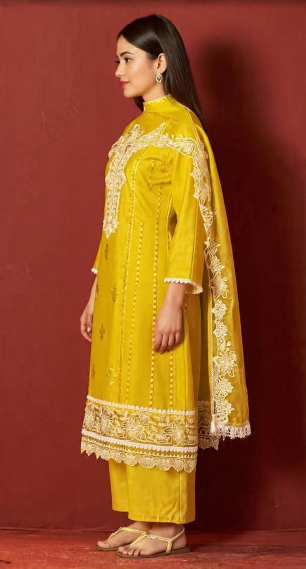 Yellow Embroidered Traditional Silk Suit Set - Pooja Textile