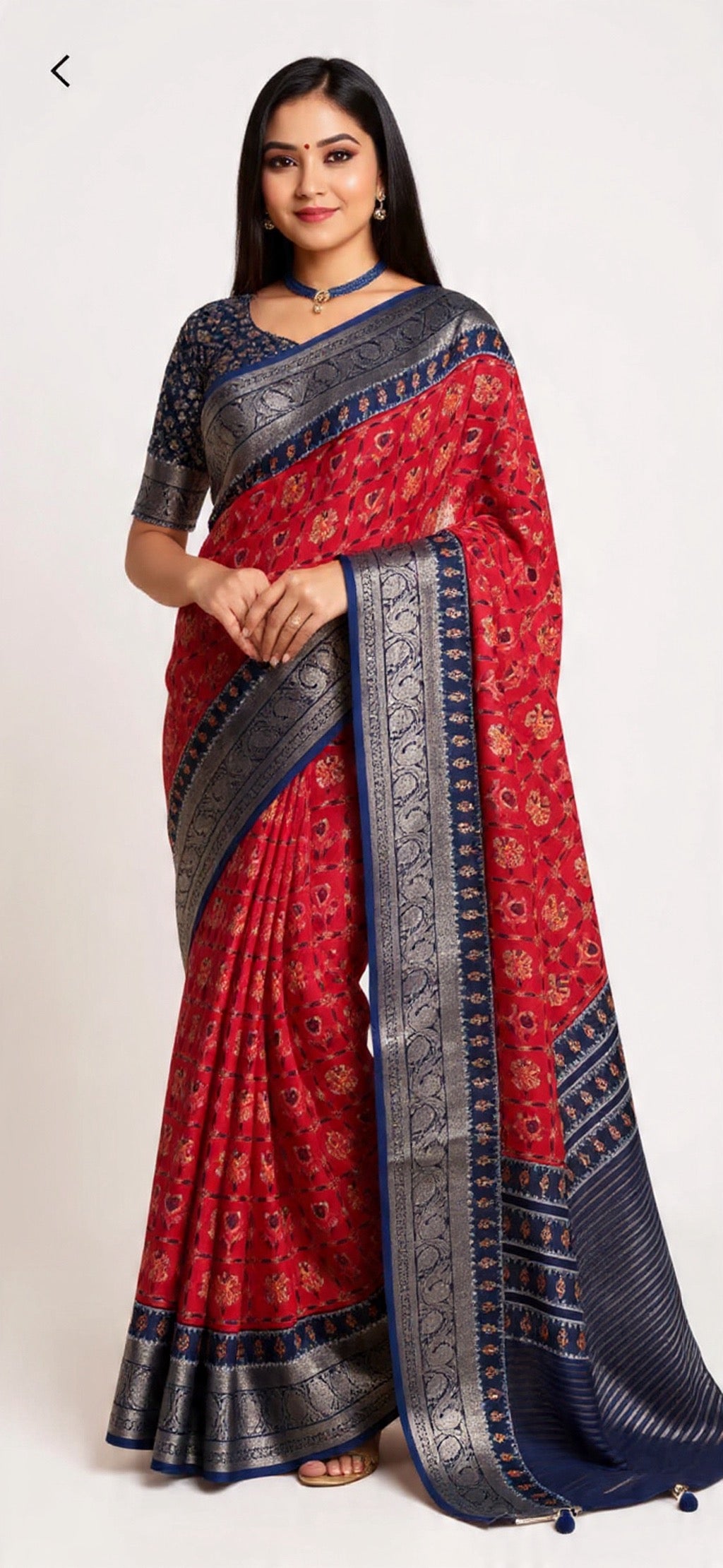 Red and Blue Saree - Dola Silk Fabric with Weaving Work | Pooja Textile