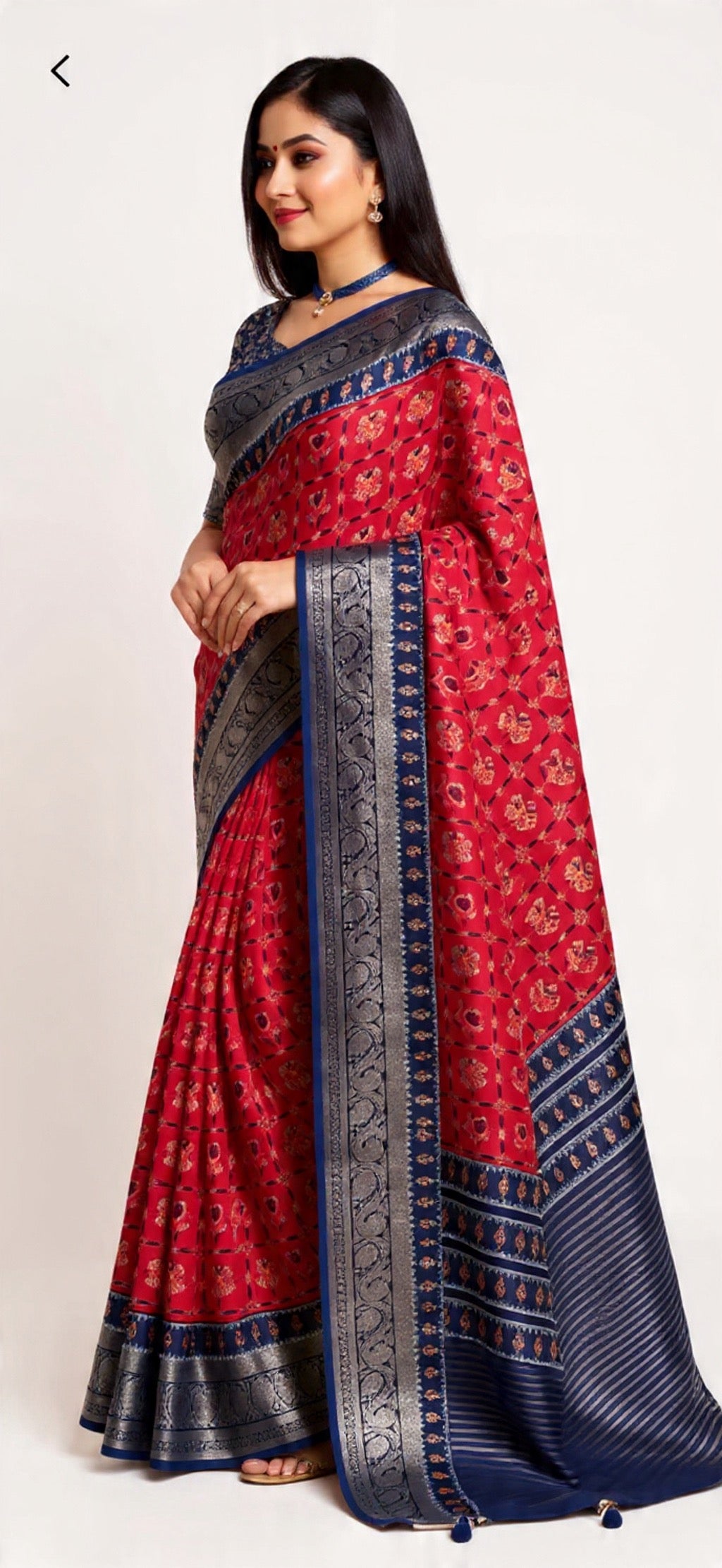 Red and Blue Saree - Dola Silk Fabric with Weaving Work | Pooja Textile