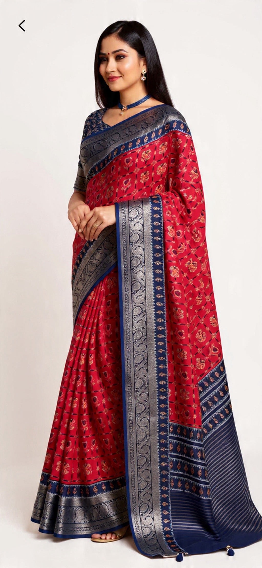 Red and Blue Saree - Dola Silk Fabric with Weaving Work | Pooja Textile