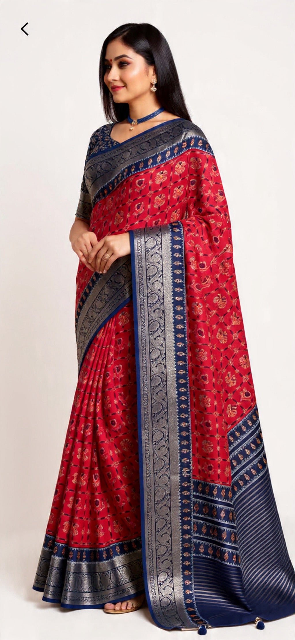 Red and Blue Saree - Dola Silk Fabric with Weaving Work | Pooja Textile