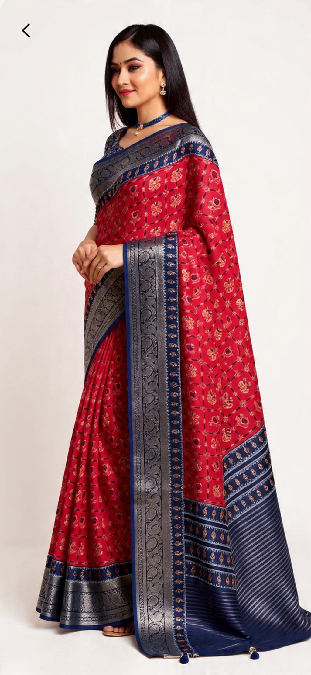 Red and Blue Saree - Dola Silk Fabric with Weaving Work | Pooja Textile