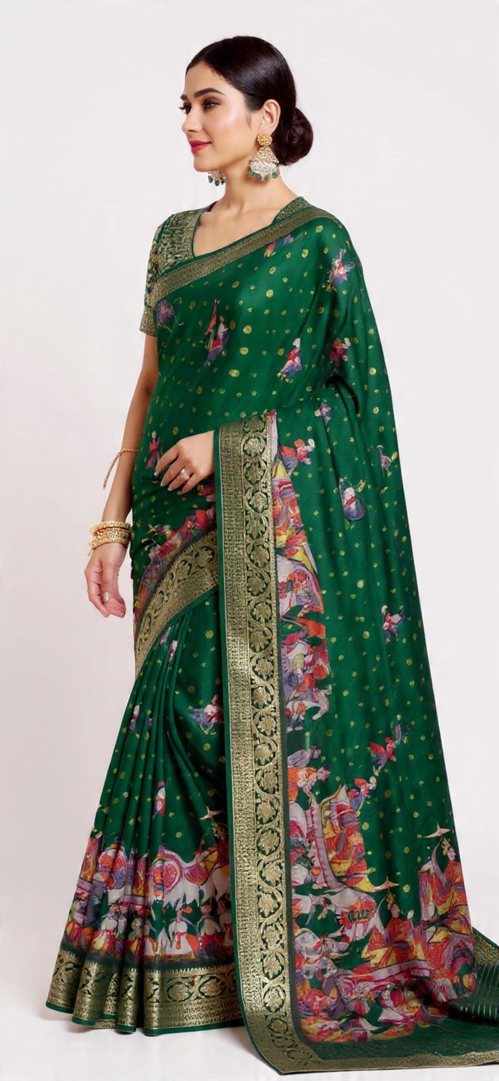 Green Saree with Intricate Patterns - Russian Chit Pallu Weaving Work | Pooja Textile