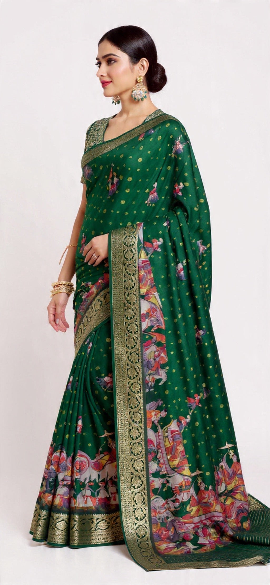 Green Saree with Intricate Patterns - Russian Chit Pallu Weaving Work | Pooja Textile