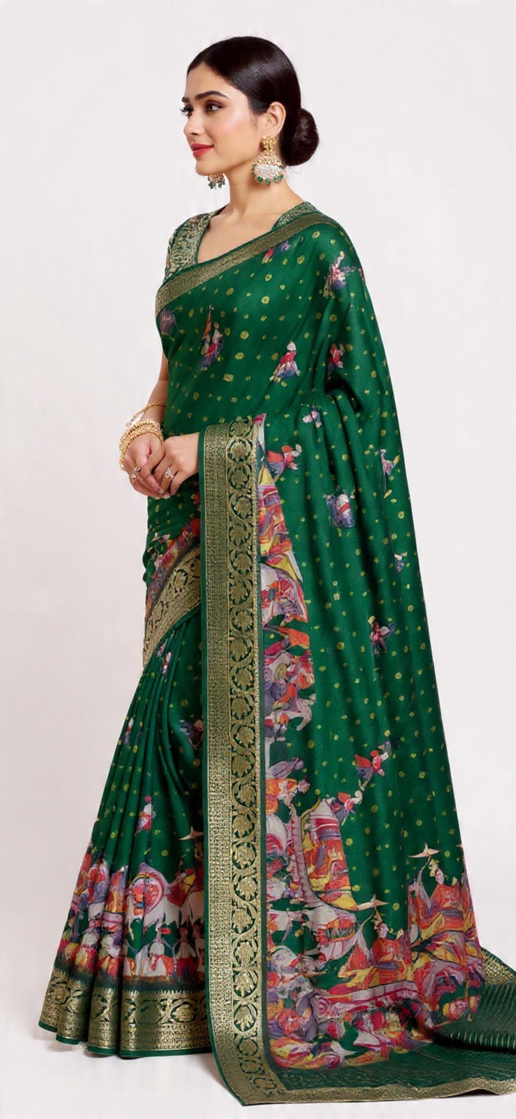 Green Saree with Intricate Patterns - Russian Chit Pallu Weaving Work | Pooja Textile