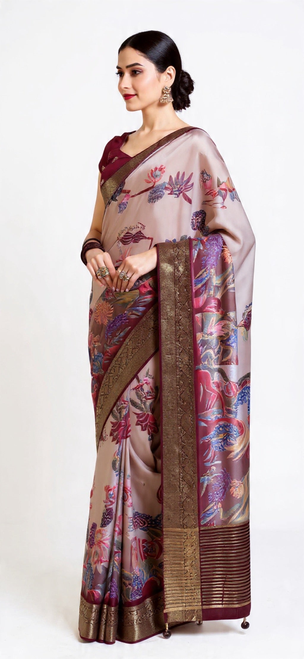 Floral Pattern Saree - Viscos Dola Fabric with Foil Print Work | Pooja Textile