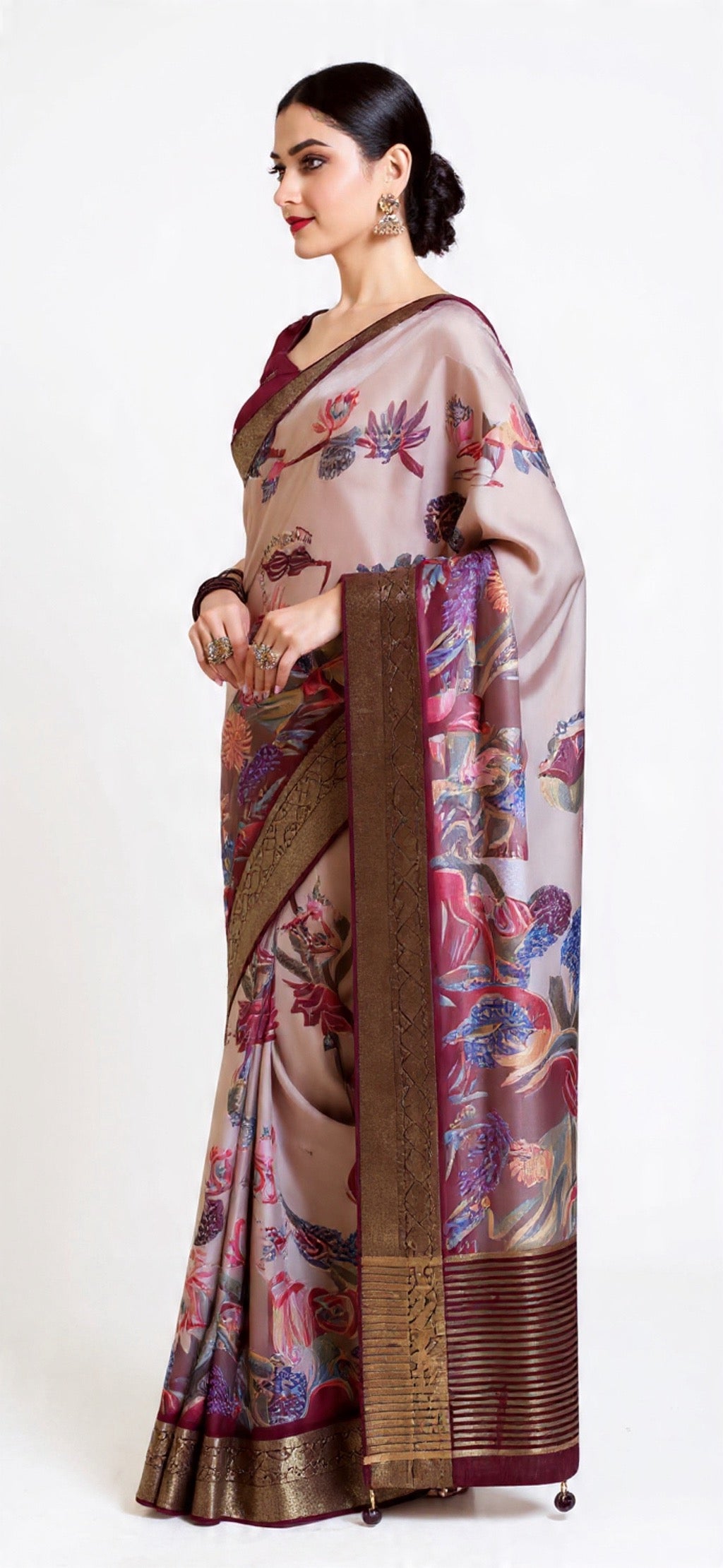 Floral Pattern Saree - Viscos Dola Fabric with Foil Print Work | Pooja Textile