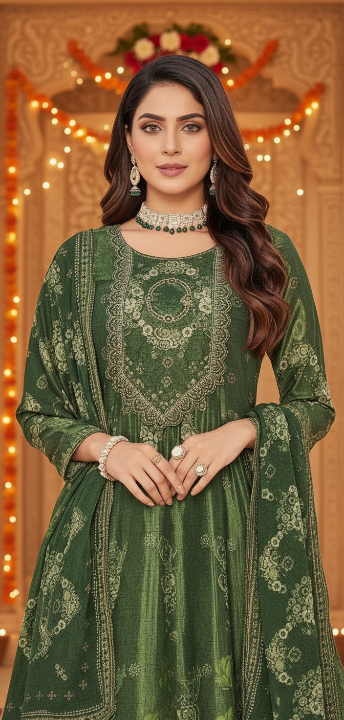 Green Anarkali Suits Set - Traditional Indian Ethnic Wear |