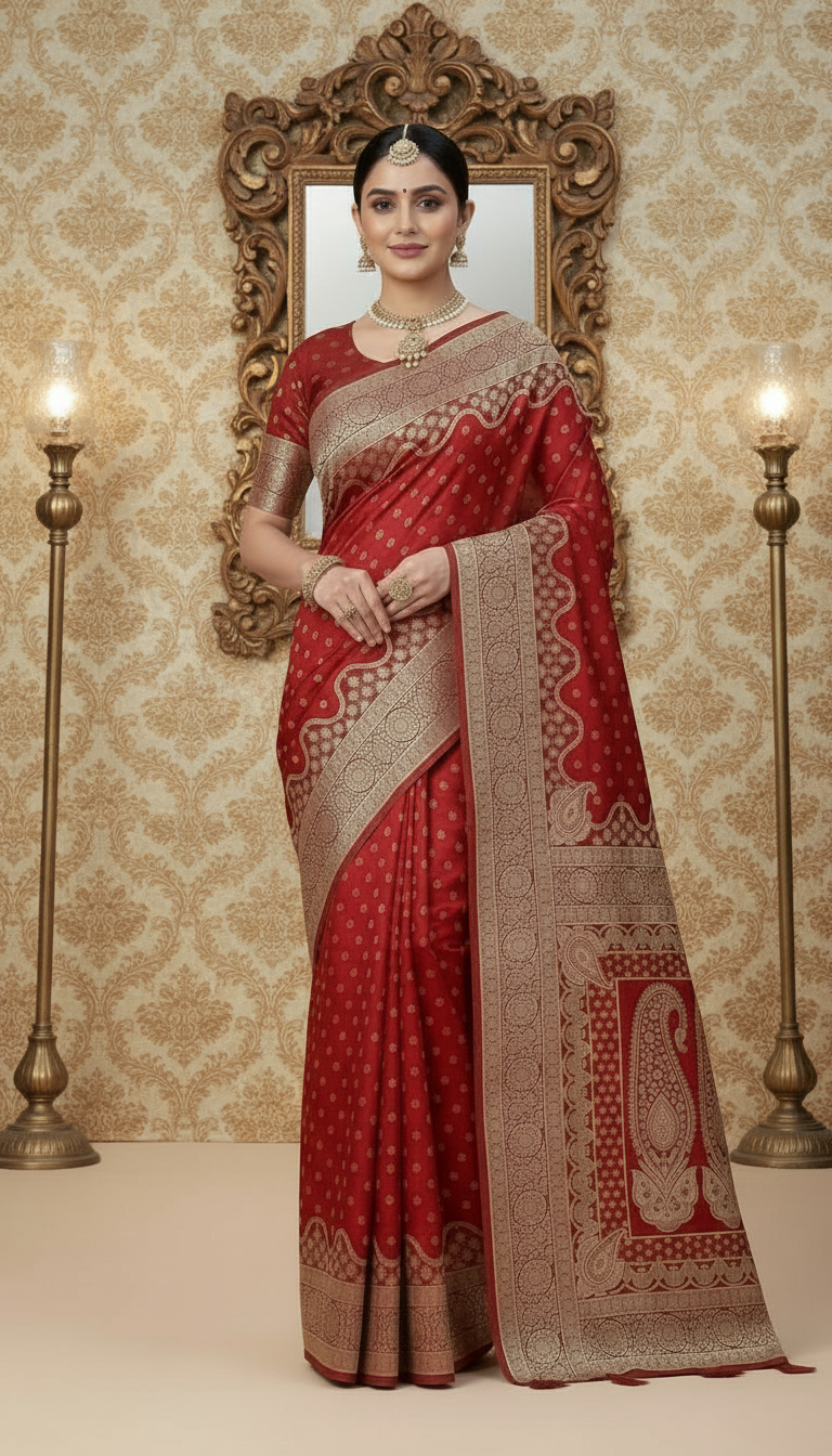 Elegant Banarsi Silk Saree - Traditional Handwoven with Gold Zari