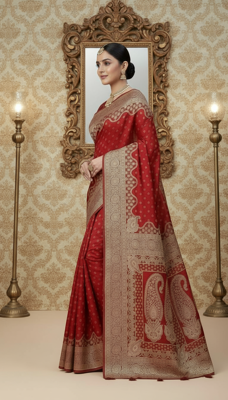 Elegant Banarsi Silk Saree - Traditional Handwoven with Gold Zari