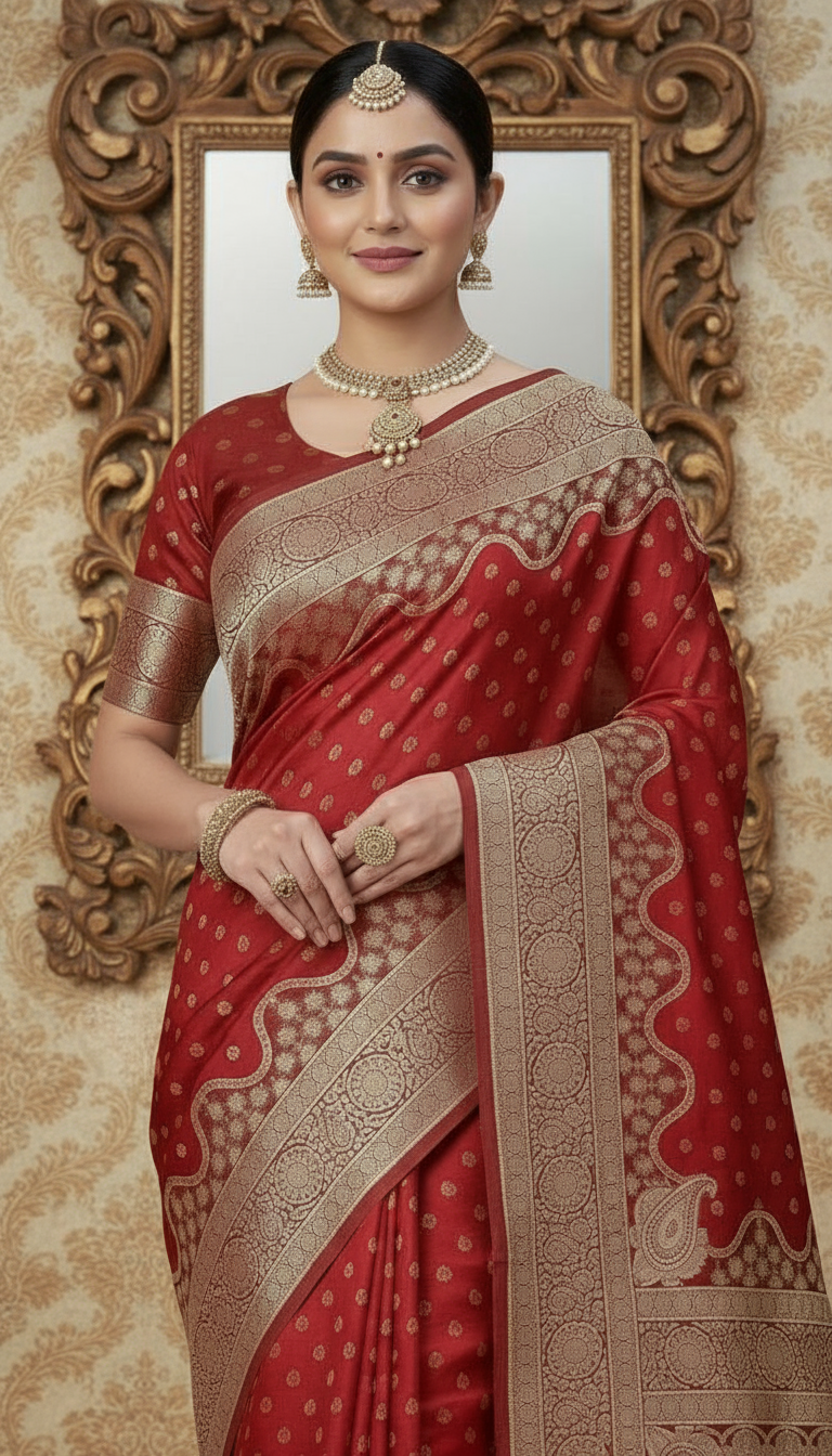 Elegant Banarsi Silk Saree - Traditional Handwoven with Gold Zari