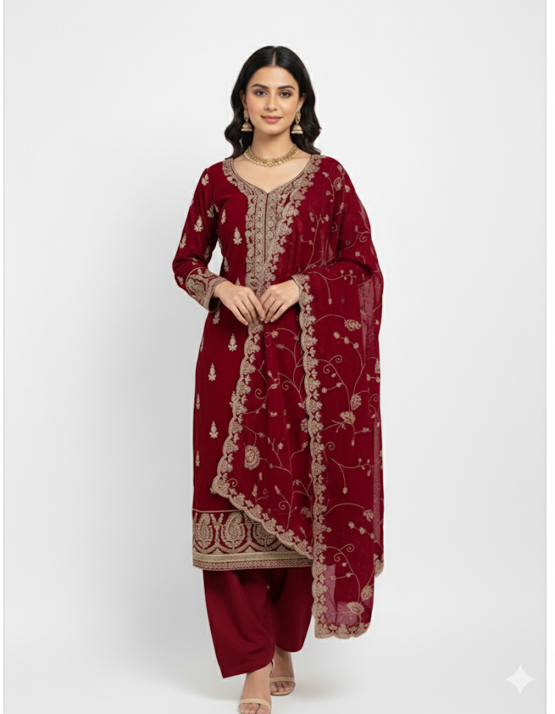 Red Floral Suit Dress material - Premium Indian Ethnic Wear | Pooja Textile