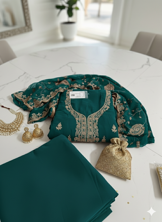 Teal Colour premium suit Dress material -Ethnic Wear | pooja textile