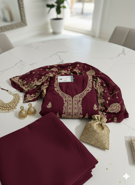 Maroon colour premium suit dress material-Indian ethnic wear | Pooja textile