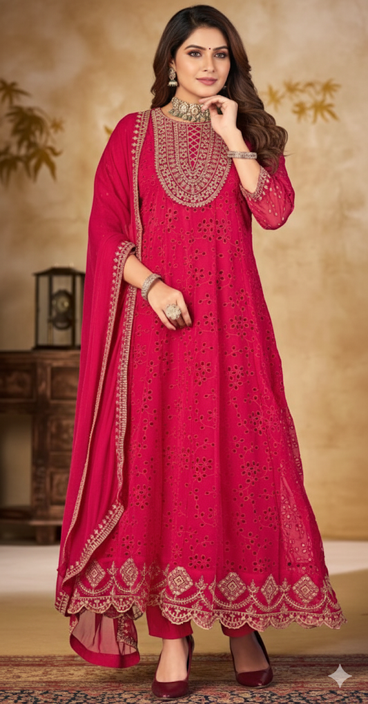 Pink Georgette Suit - Elegant Ethnic Wear | Pooja Textile