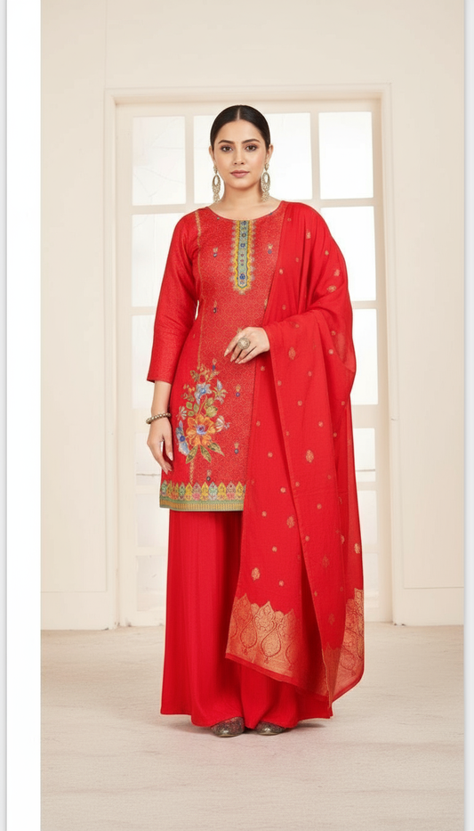 Red Dola Silk Suit Set - Traditional Ethnic Wear | Pooja Textile