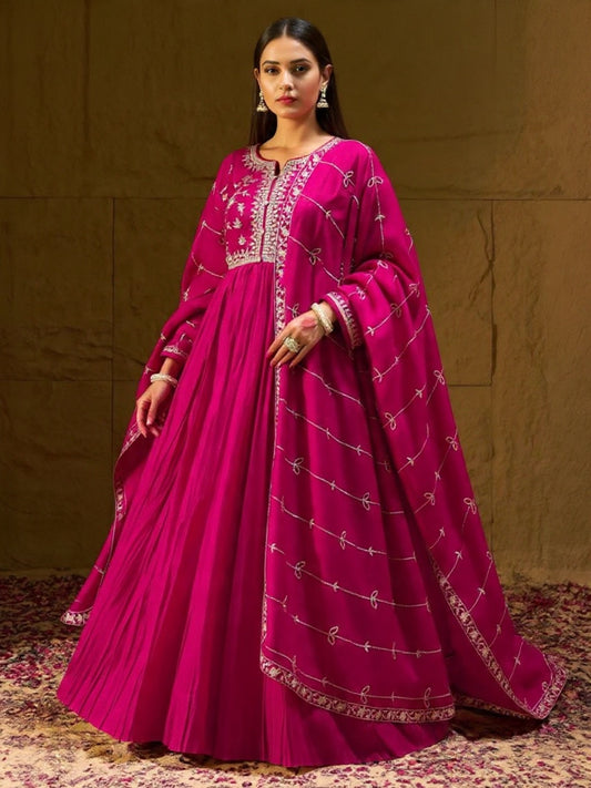 Vibrant Pink Blended Silk Suit Set - Complete Traditional Outfit | Pooja Textile