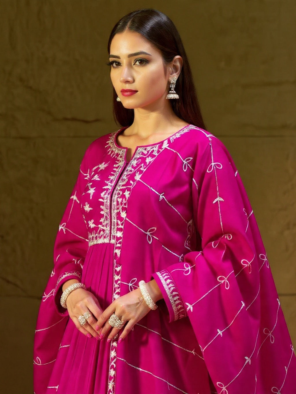 Vibrant Pink Blended Silk Suit Set - Complete Traditional Outfit | Pooja Textile