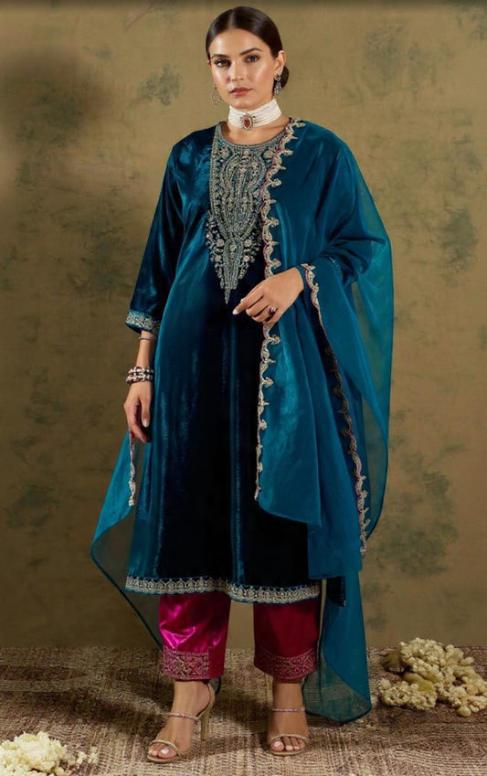 Premium Velvet Suit Set - Luxurious Traditional Outfit | Pooja Textile
