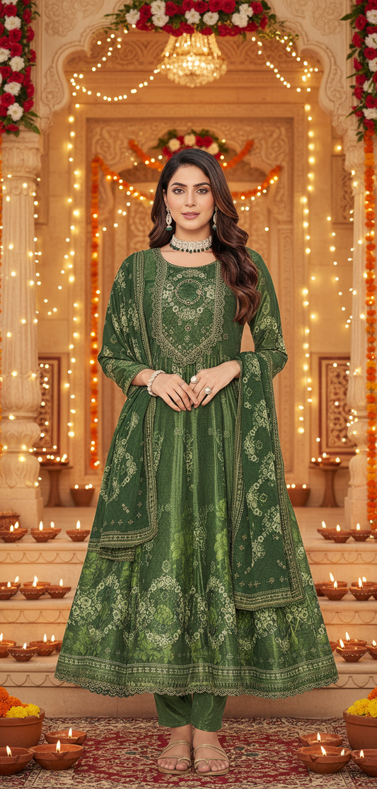 Green Anarkali Suits Set - Traditional Indian Ethnic Wear |
