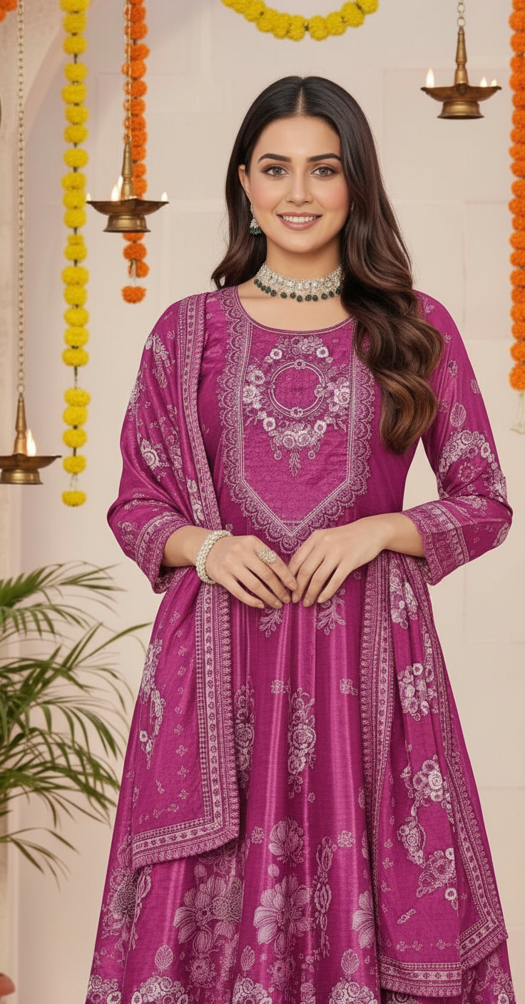 Magenta Anarkali Suits Set - Traditional Indian Ethnic Wear |