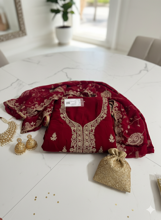 Red Floral Suit Dress material - Premium Indian Ethnic Wear | Pooja Textile